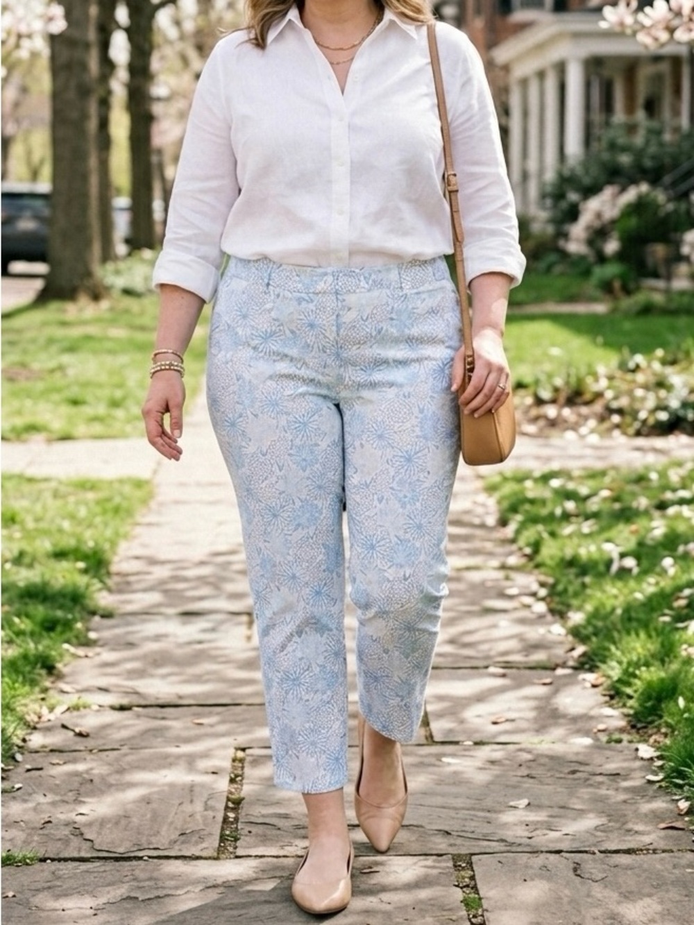 Talbots Plus 20W Floral Chrysanthemum Ankle Crop Pants Cotton Stretch NWT